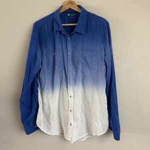 Stylus Womens Gradient Tie Dye Blue To White Button Front‎ Shirt Size XL Cotton
